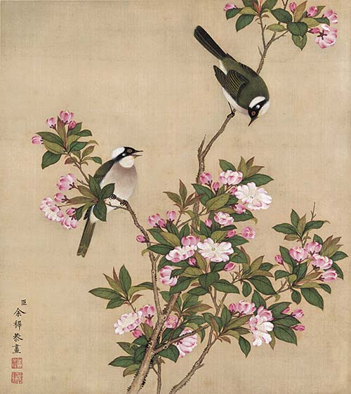 清 余穉 花鸟图十二开06海棠 高清图下载