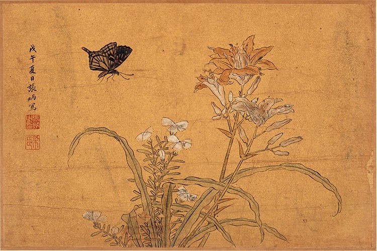 清 王时敏 书画十六开6蝴蝶花鸟画 高清图下载