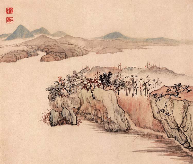 清 石涛 设色山水十二开 (11)高清图下载