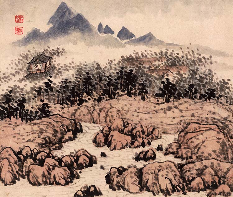 清 石涛 设色山水十二开 (2)高清图下载