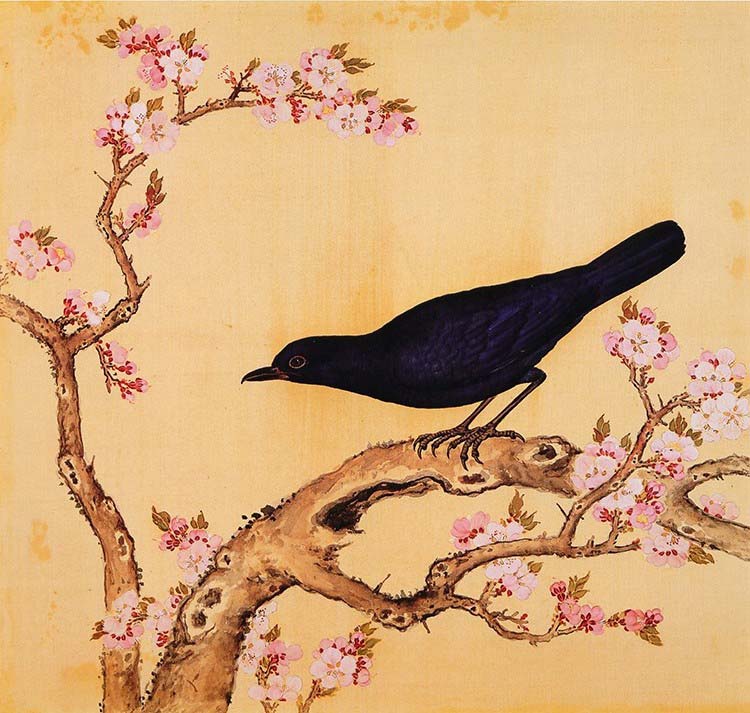 清 余省 临鸟谱15桃花小鸟 国画花鸟画 高清图下载