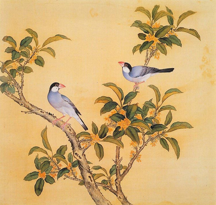 清 余省 临鸟谱27 桂花双鸟 国画花鸟画 高清图下载