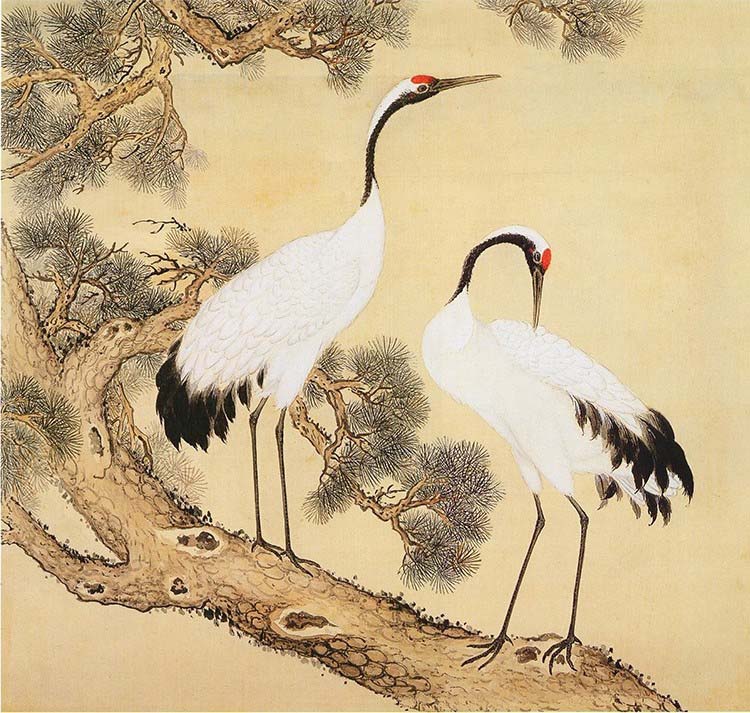 清 余省 临鸟谱05 仙鹤松树 国画花鸟画 高清图下载