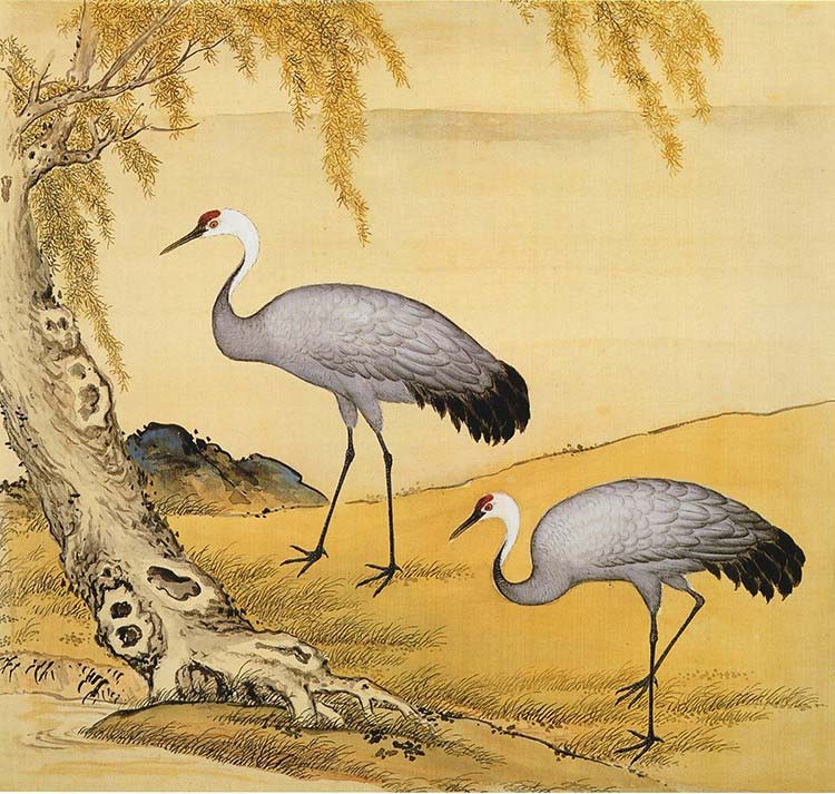 清 余省 临鸟谱06 双鹤图 国画花鸟画 高清图下载