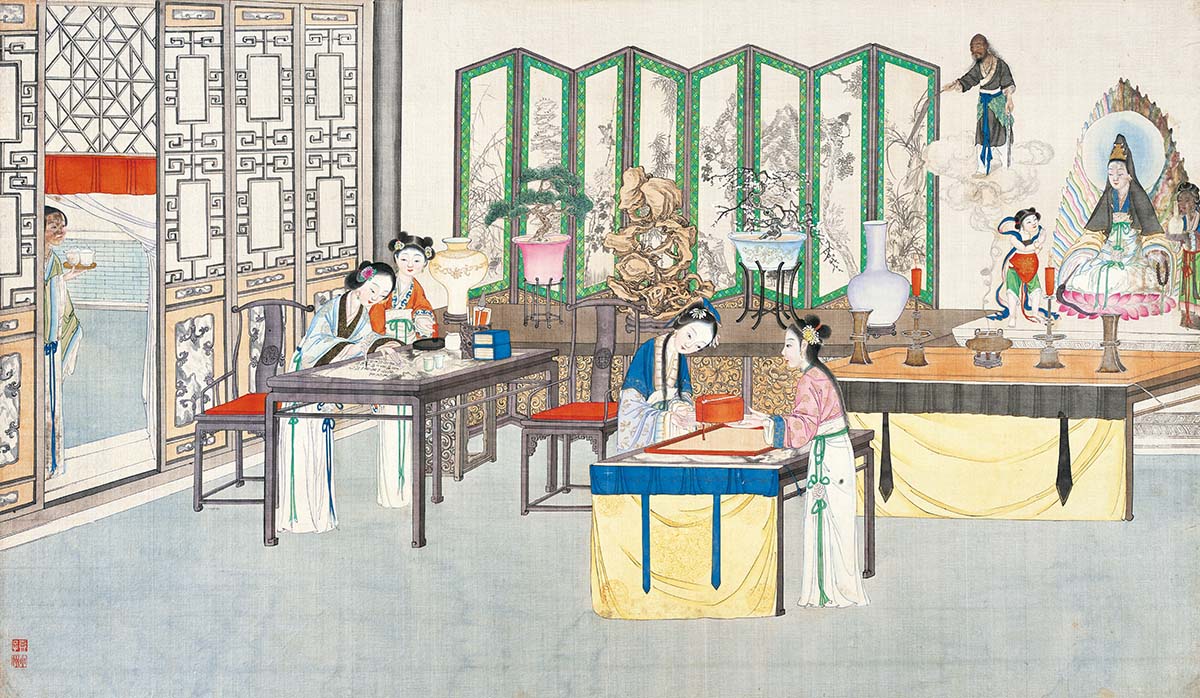 清 孙温 红楼梦图册157 仕女图国画人物高清图下载